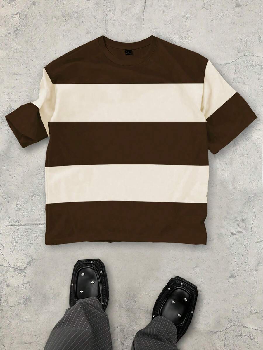 Chemise à col rond manches courtes rayée style casual tendance
