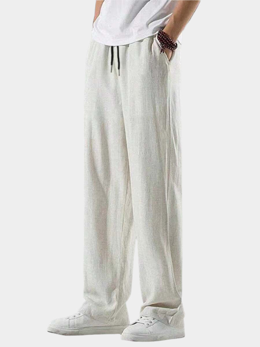 Pantalon ample de lin avec cordon de serrage pour homme – Coupe droite décontractée
