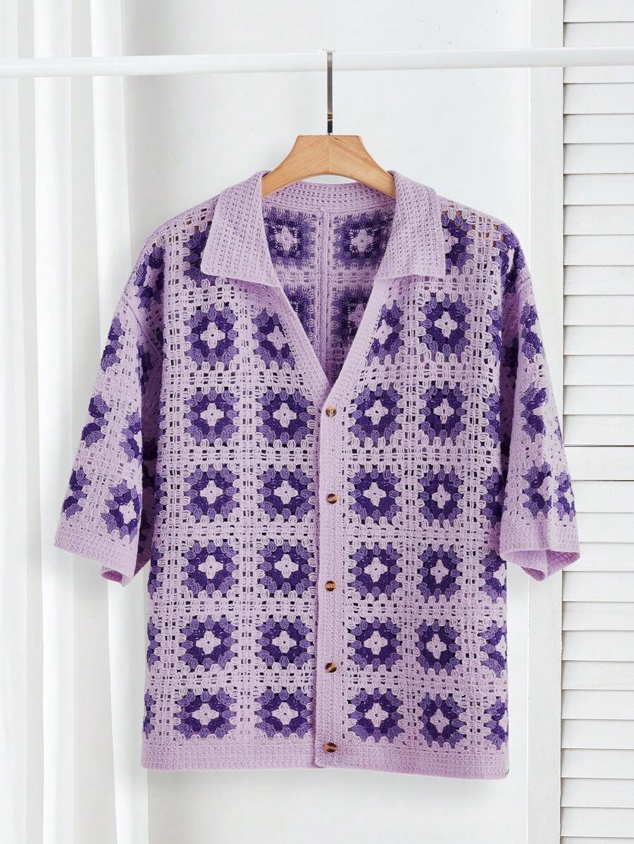 Chemises au crochet tendance homme col cubain été style vintage