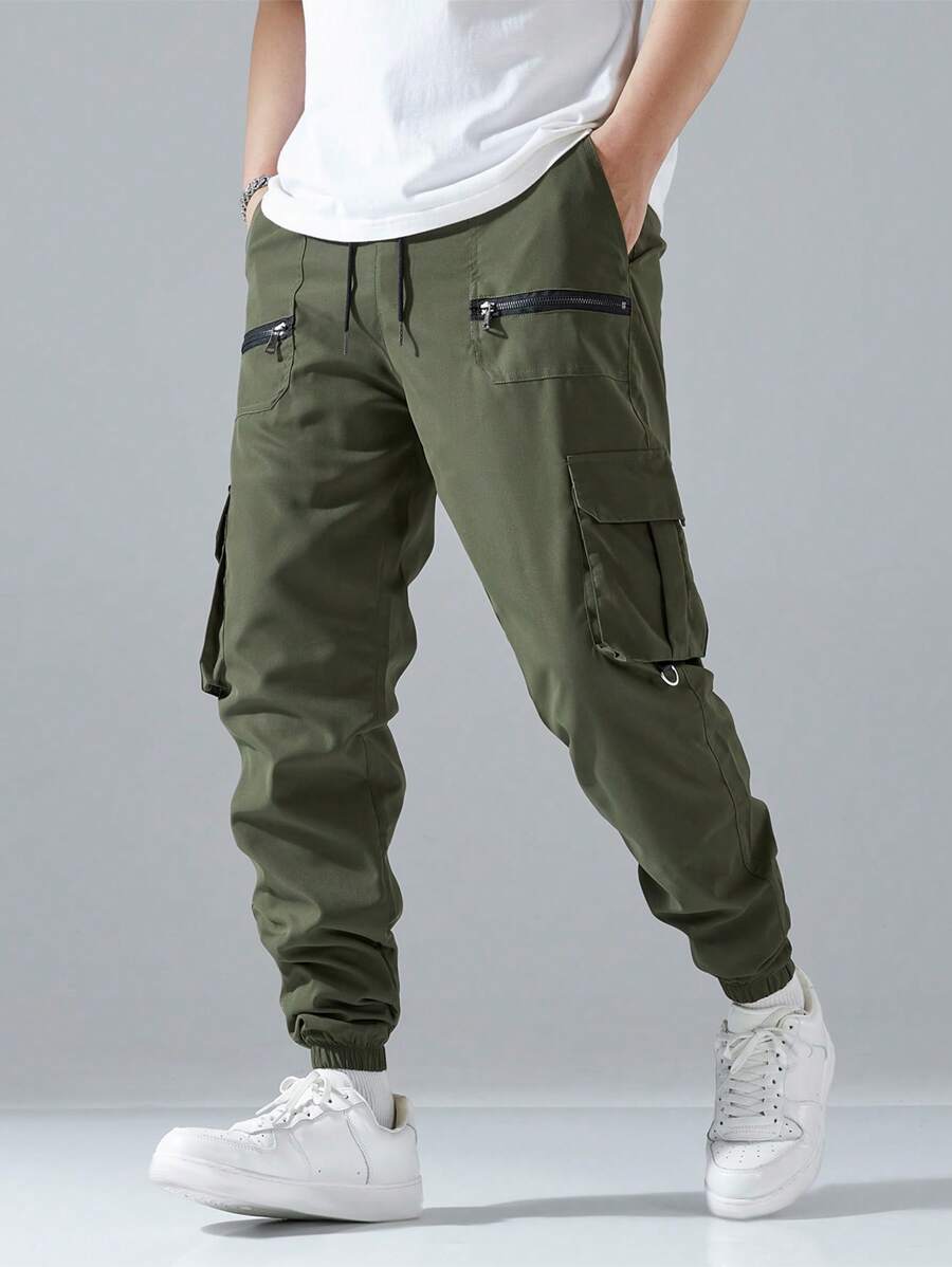 Pantalon cargo ample avec poches à rabat et cordons de serrage pour homme
