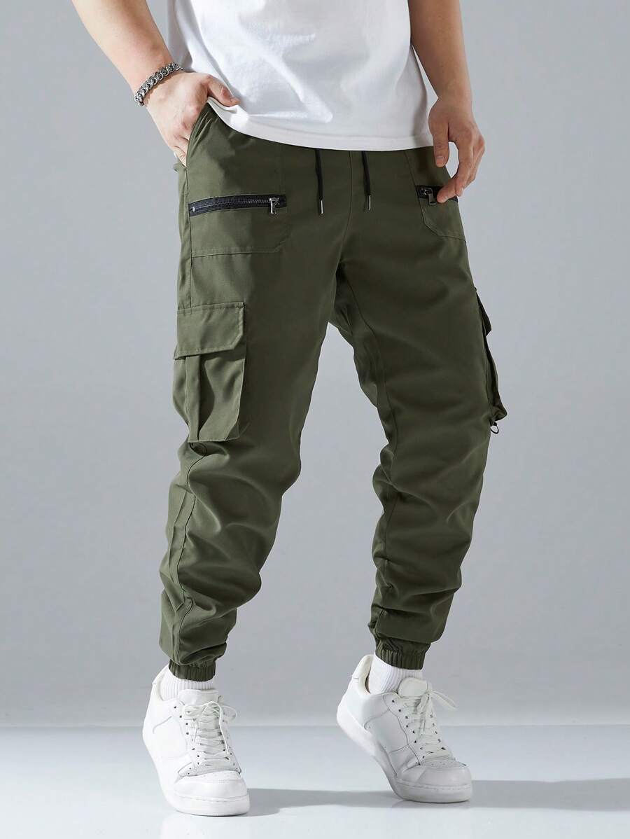 Pantalon cargo ample avec poches à rabat et cordons de serrage pour homme