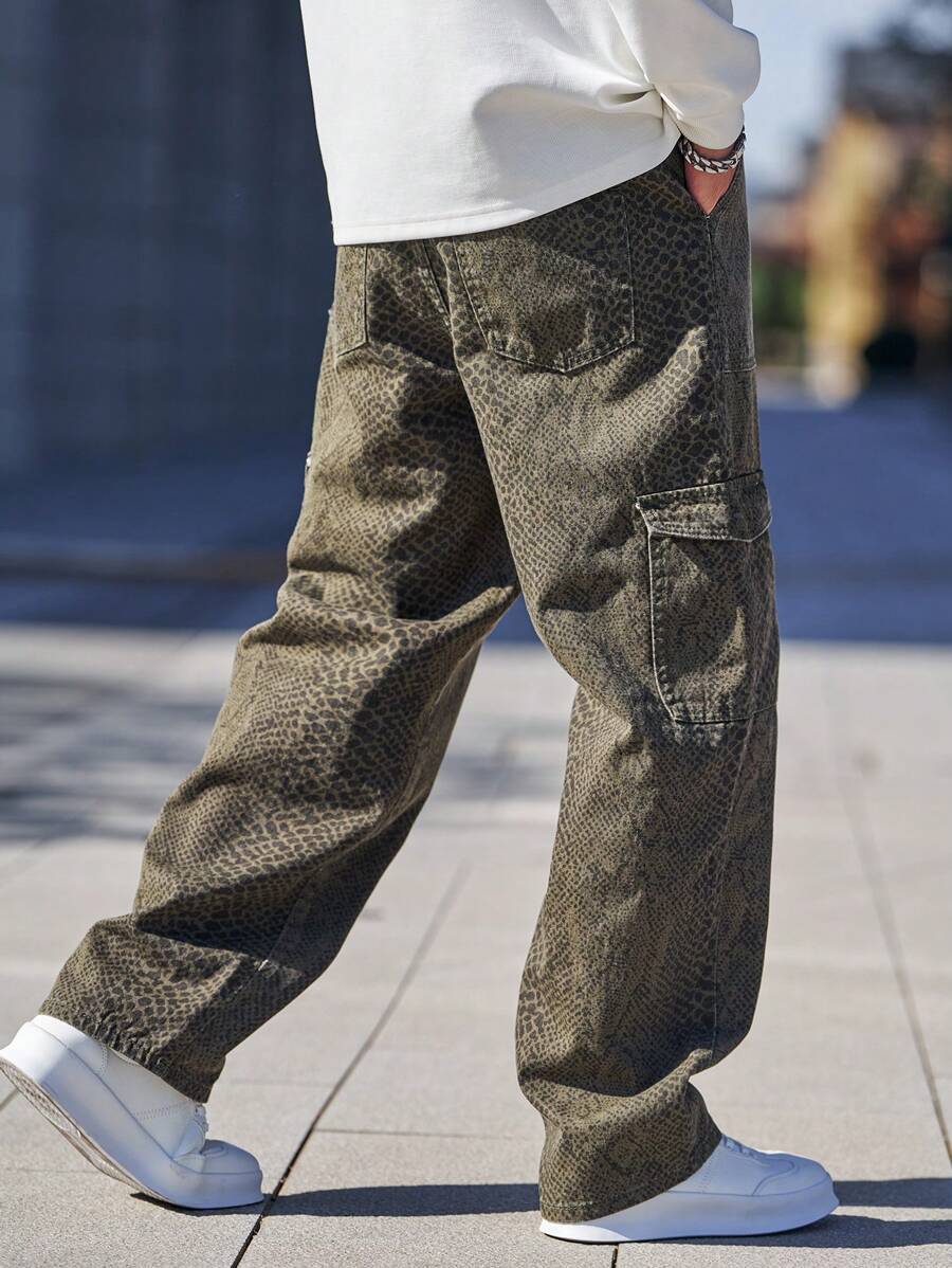 Pantalon cargo ample camouflage pour homme – Pantalon utilitaire à jambe large