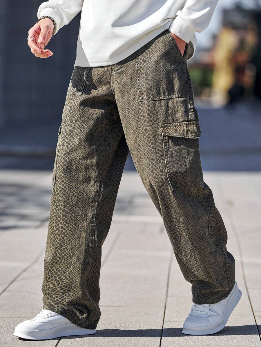 Pantalon cargo ample camouflage pour homme – Pantalon utilitaire à jambe large