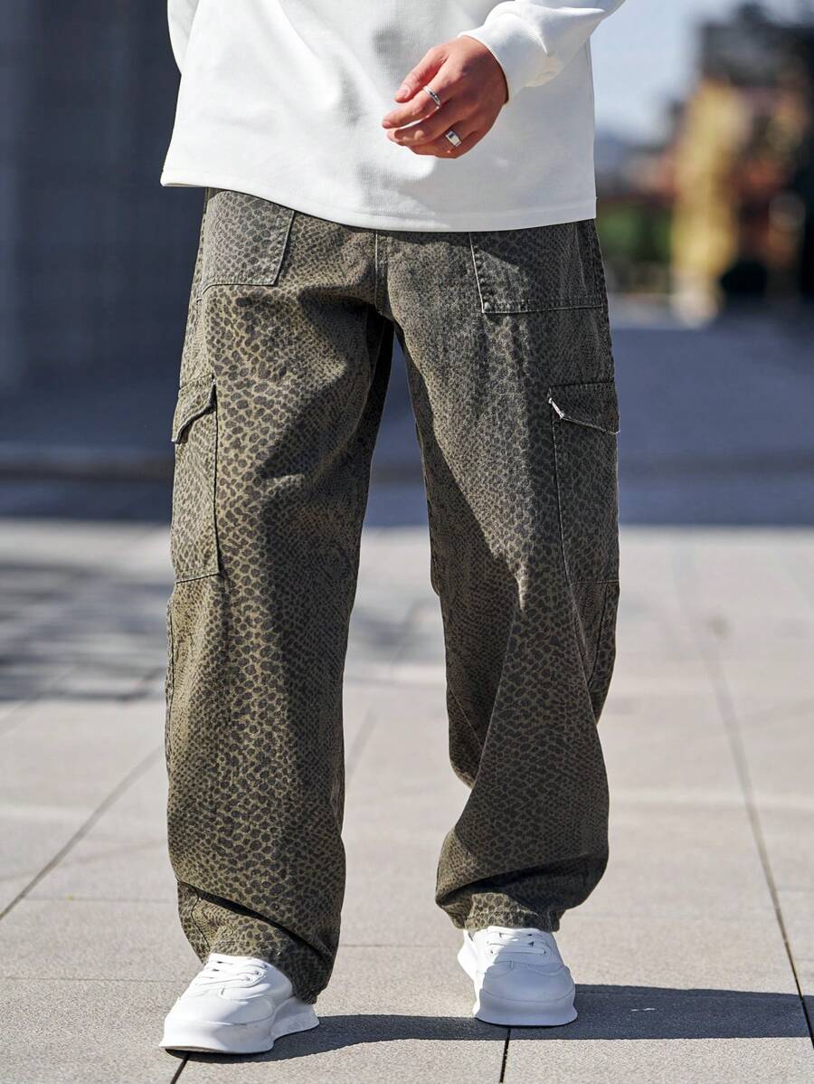 Pantalon cargo ample camouflage pour homme – Pantalon utilitaire à jambe large