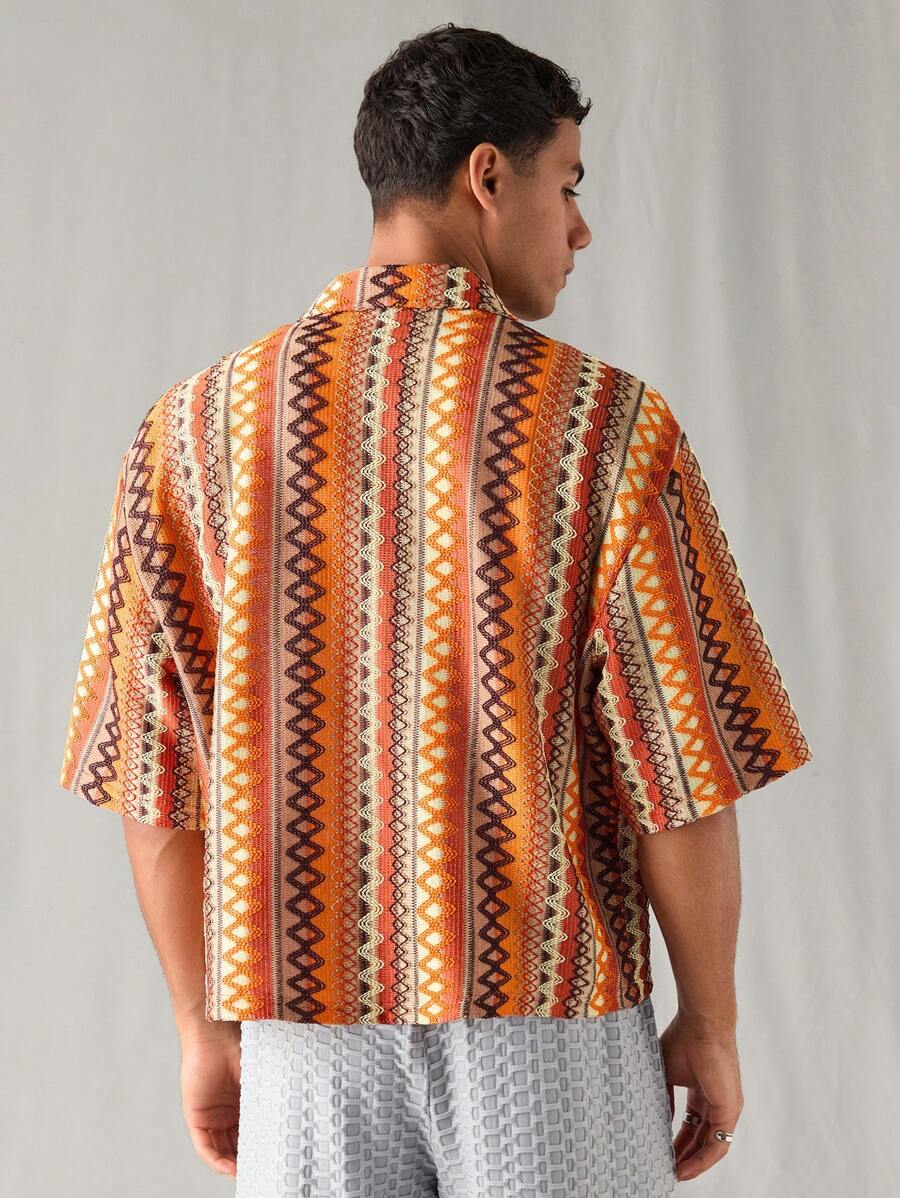 Chemise à manches courtes en jacquard tricoté - Style décontracté et ample