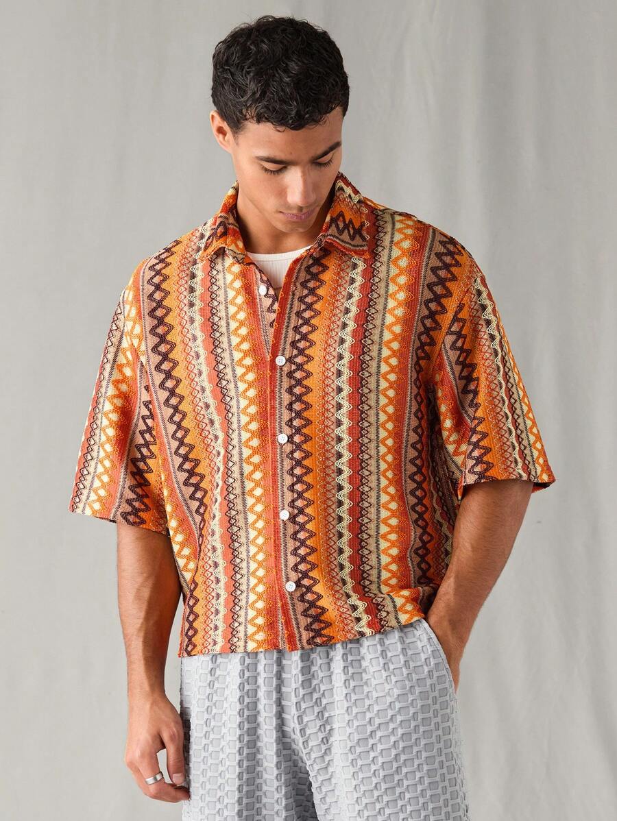 Chemise à manches courtes en jacquard tricoté - Style décontracté et ample