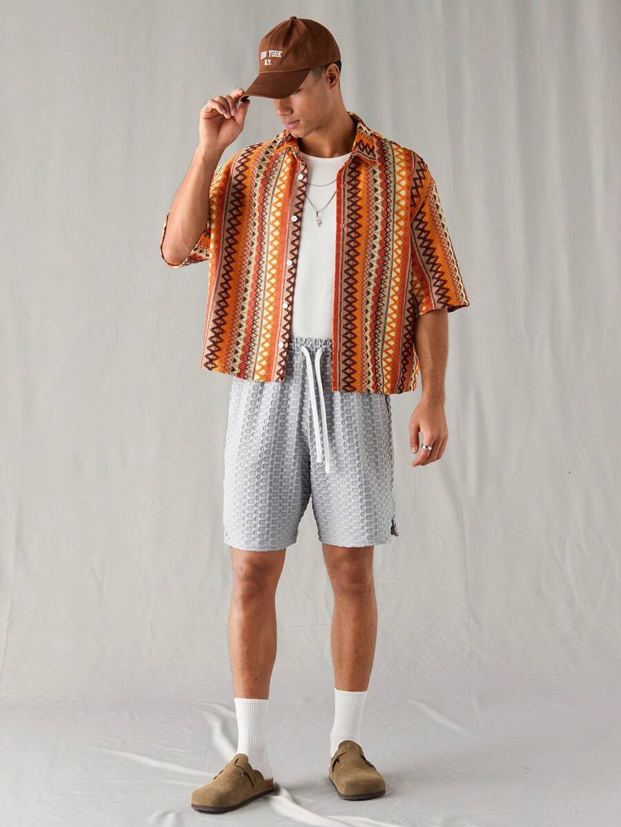 Chemise à manches courtes en jacquard tricoté - Style décontracté et ample