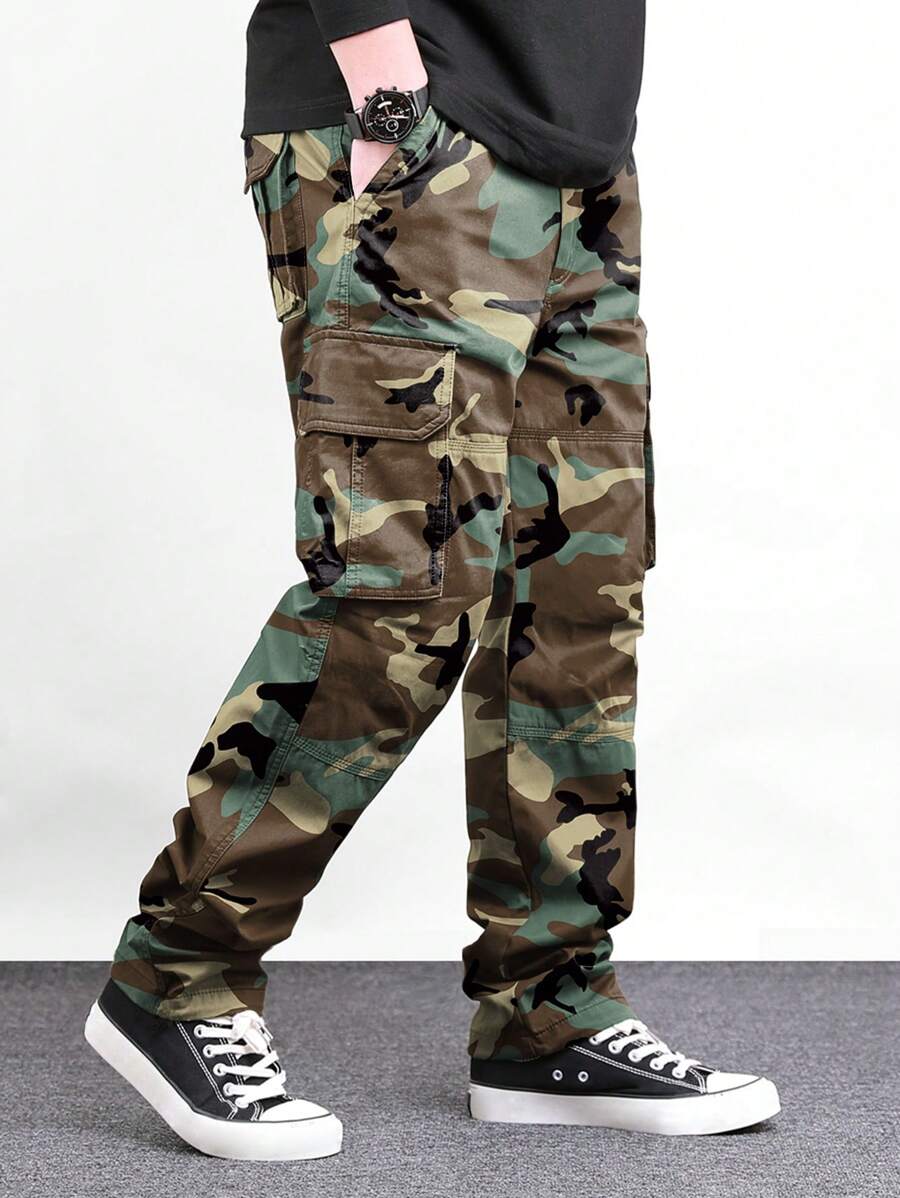 Pantalon cargo ample et décontracté avec cordon de serrage à la taille et poches à rabat