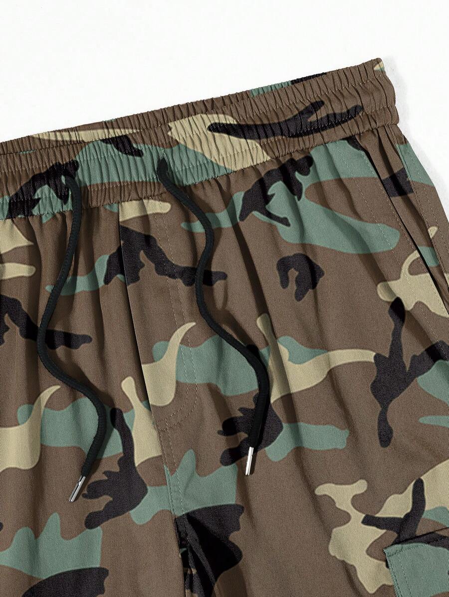 Pantalon cargo ample et décontracté avec cordon de serrage à la taille et poches à rabat