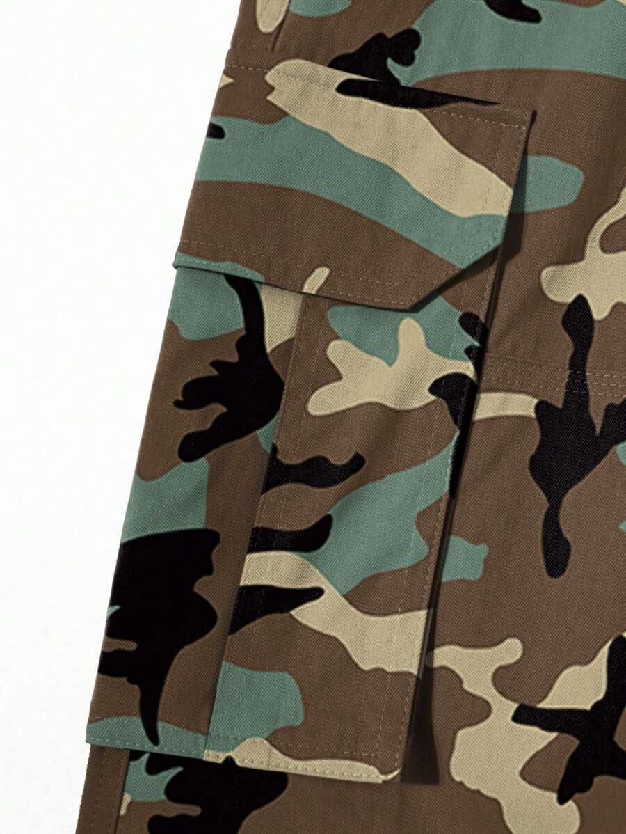 Pantalon cargo ample et décontracté avec cordon de serrage à la taille et poches à rabat