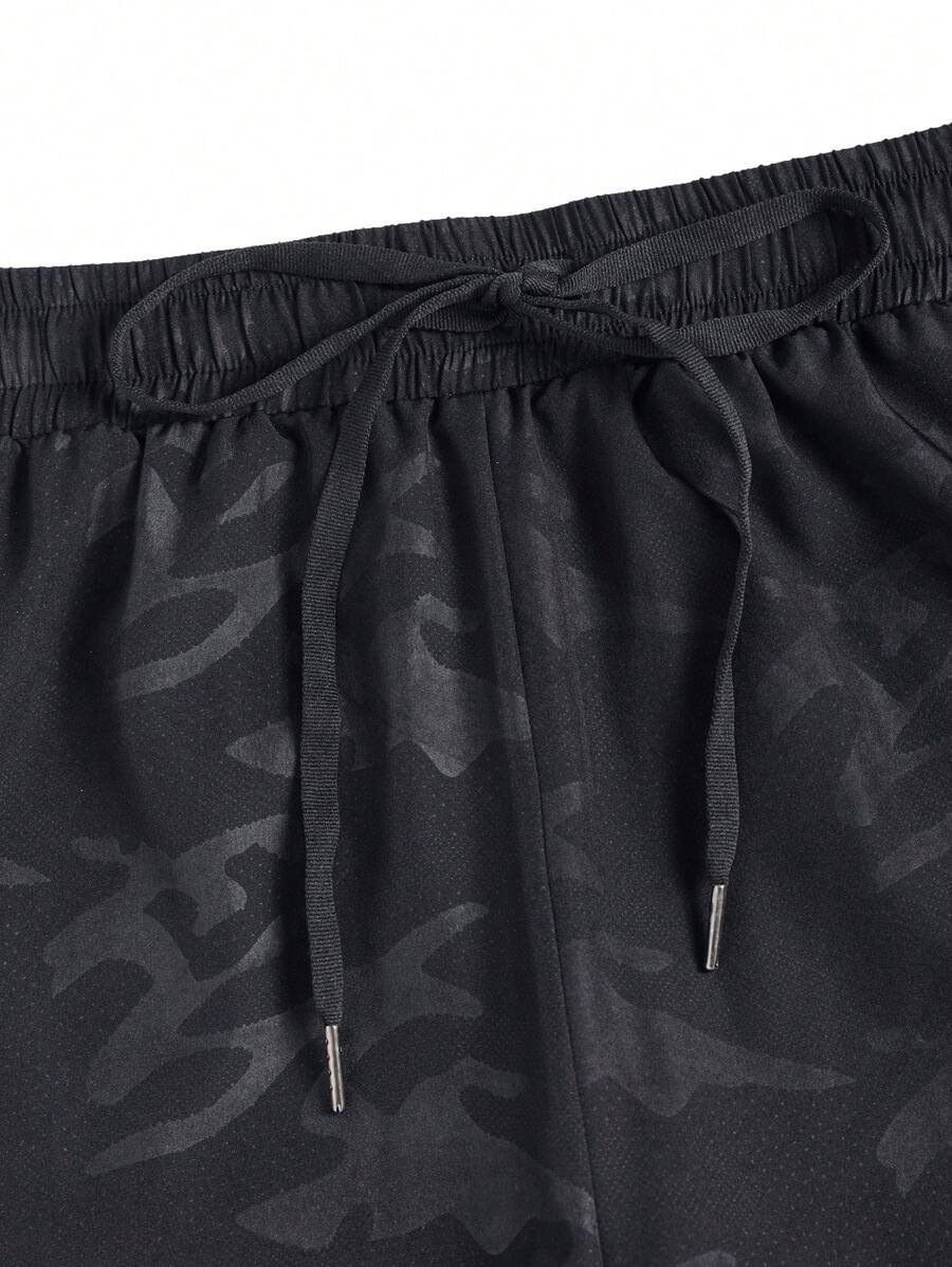 Shorts de sport à taille élastique imprimé lettre et cordon stylé