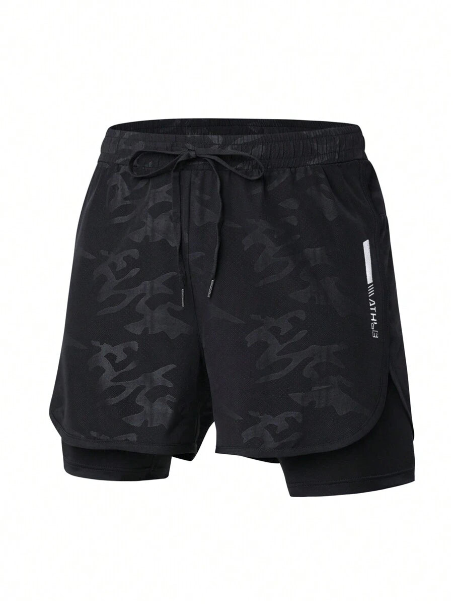 Shorts de sport à taille élastique imprimé lettre et cordon stylé