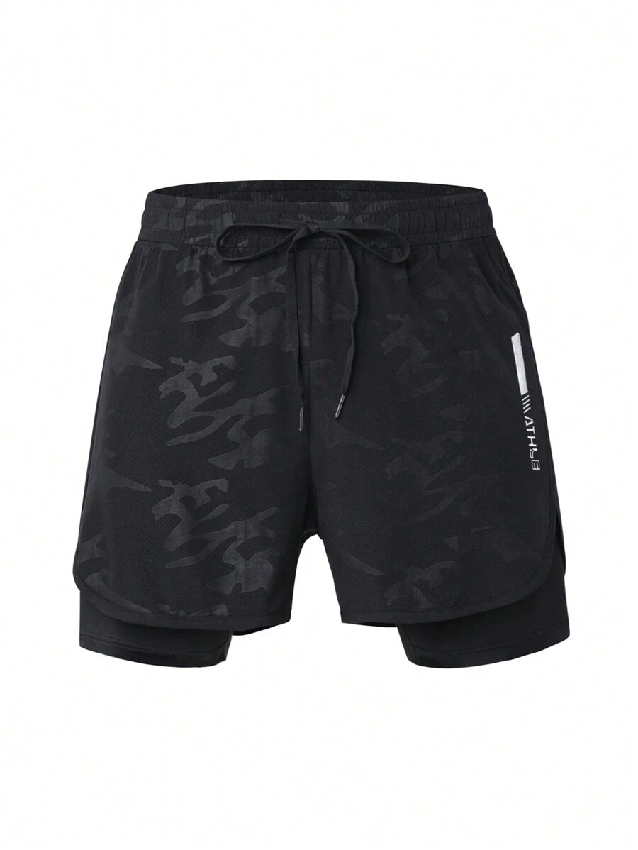 Shorts de sport à taille élastique imprimé lettre et cordon stylé