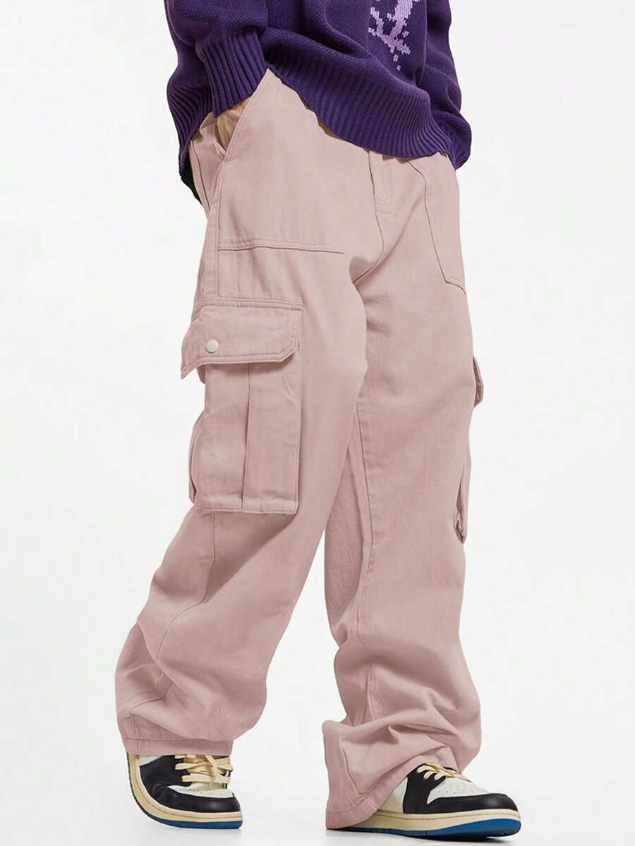 Pantalon cargo décontracté coupe ample avec rabat et poches utilitaires latérales