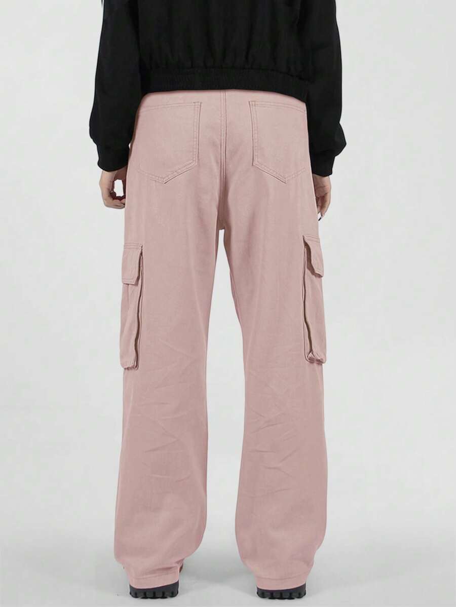 Pantalon cargo décontracté coupe ample avec rabat et poches utilitaires latérales