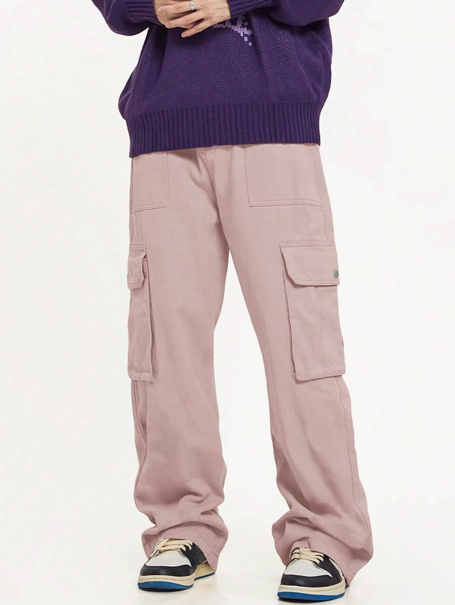 Pantalon cargo décontracté coupe ample avec rabat et poches utilitaires latérales