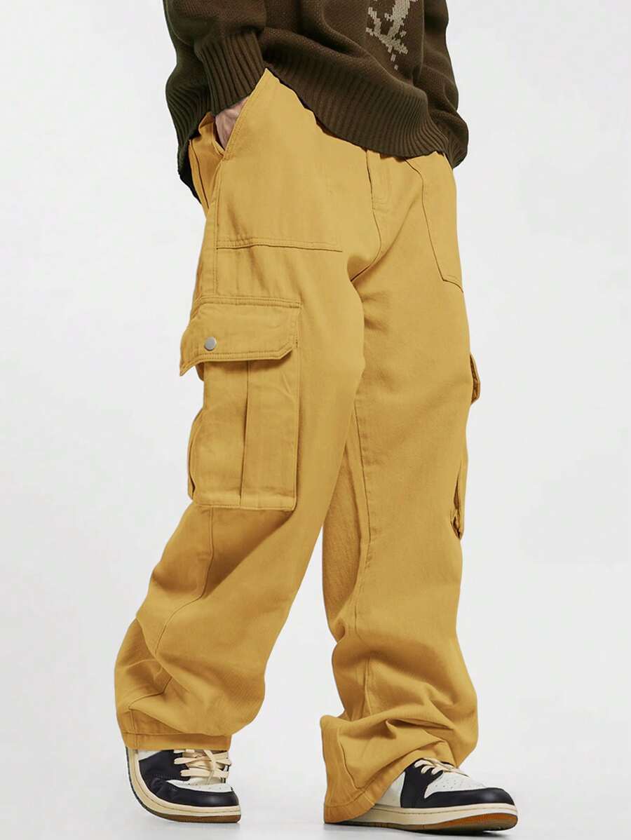 Pantalon cargo décontracté coupe ample avec rabat et poches utilitaires latérales