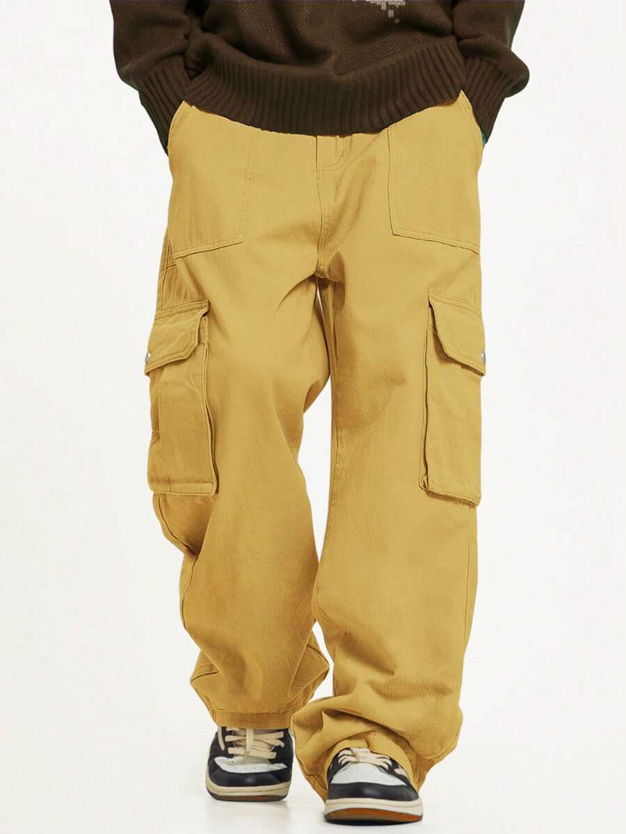 Pantalon cargo décontracté coupe ample avec rabat et poches utilitaires latérales