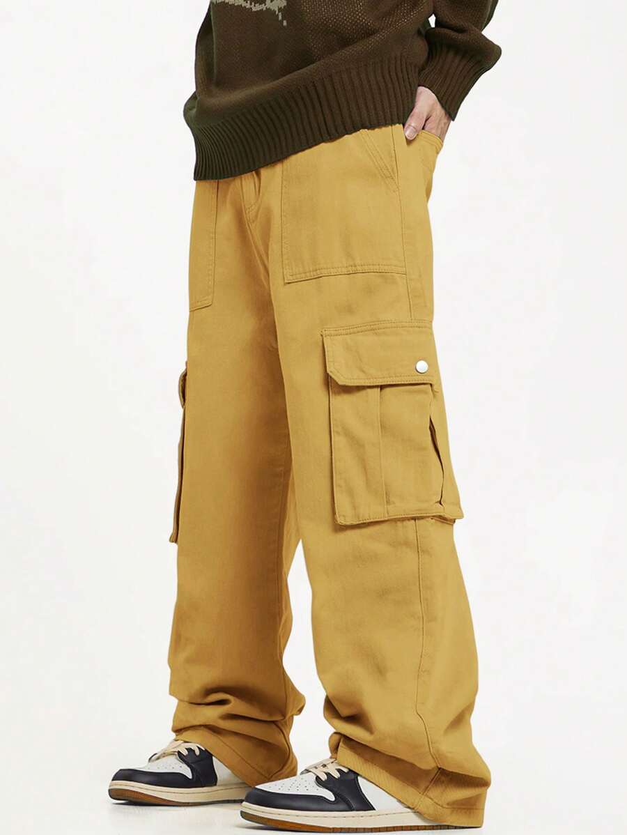 Pantalon cargo décontracté coupe ample avec rabat et poches utilitaires latérales