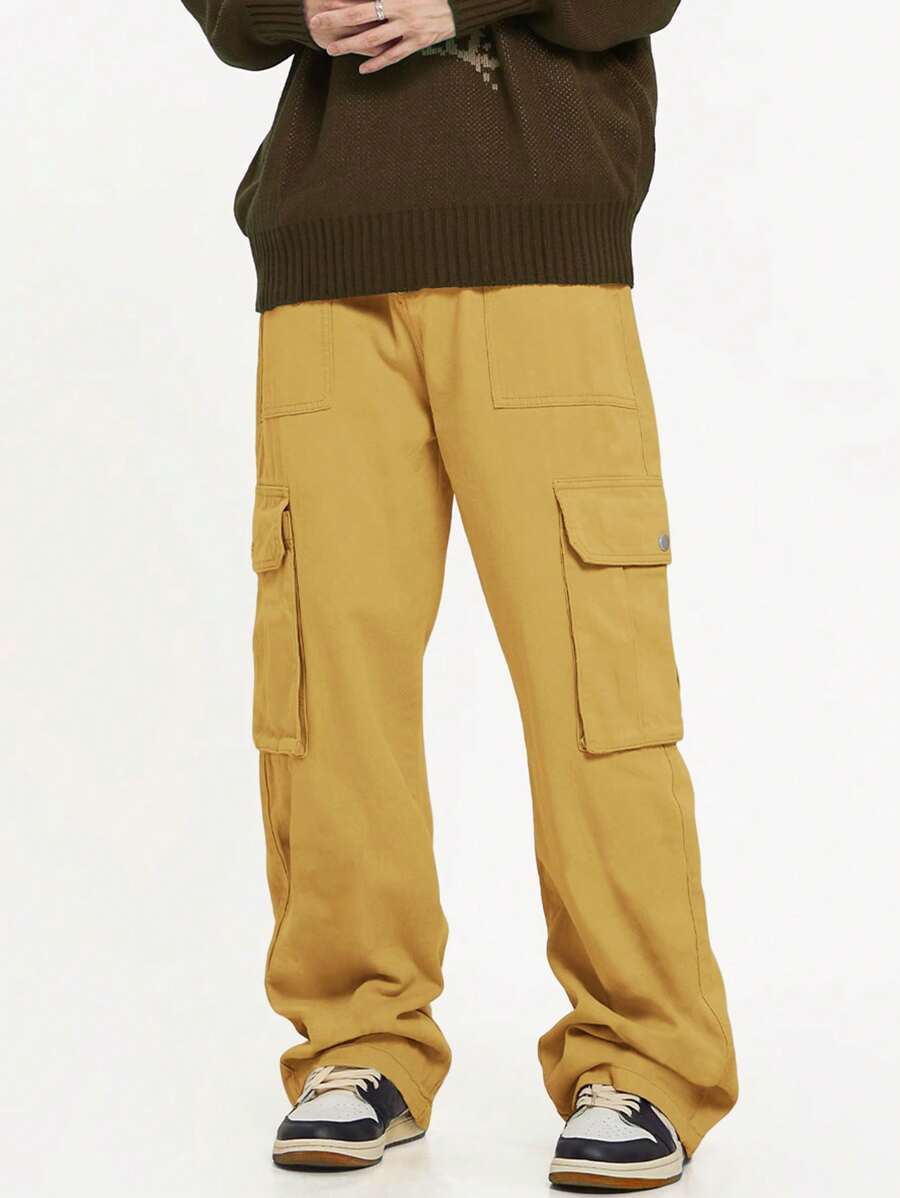 Pantalon cargo décontracté coupe ample avec rabat et poches utilitaires latérales