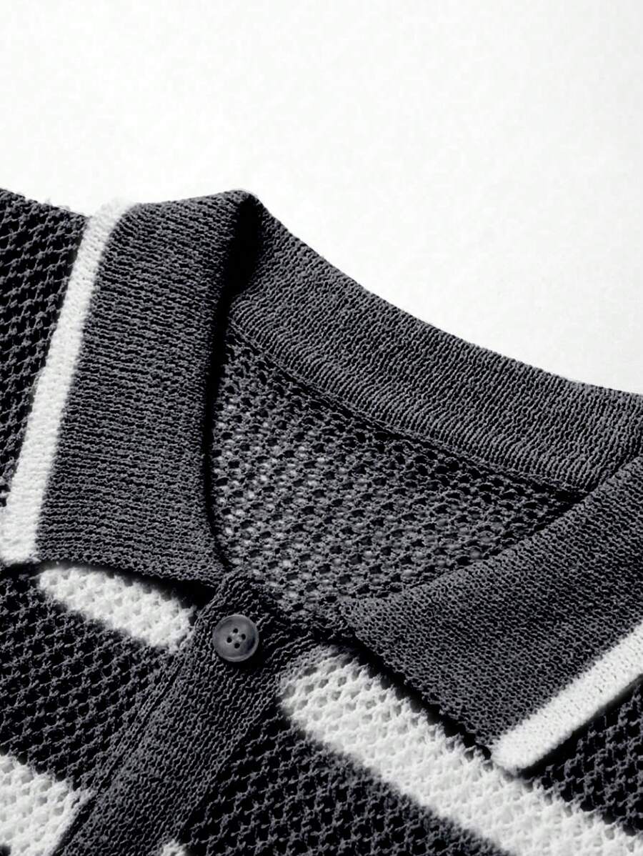 Chemises au crochet à rayures boutonnées pour homme, chemise d'été décontractée