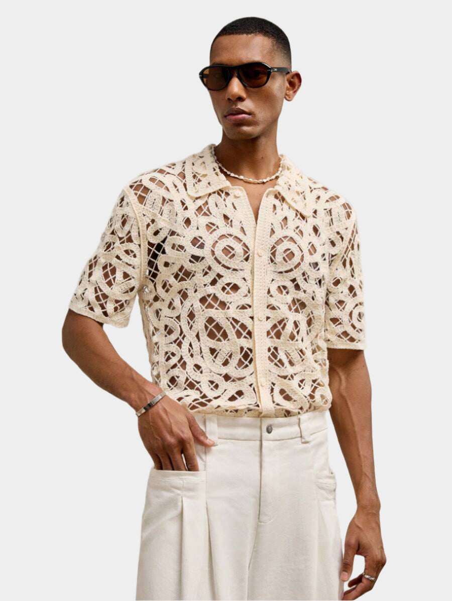 Chemises boutonnées décontractées d'été au crochet pour hommes