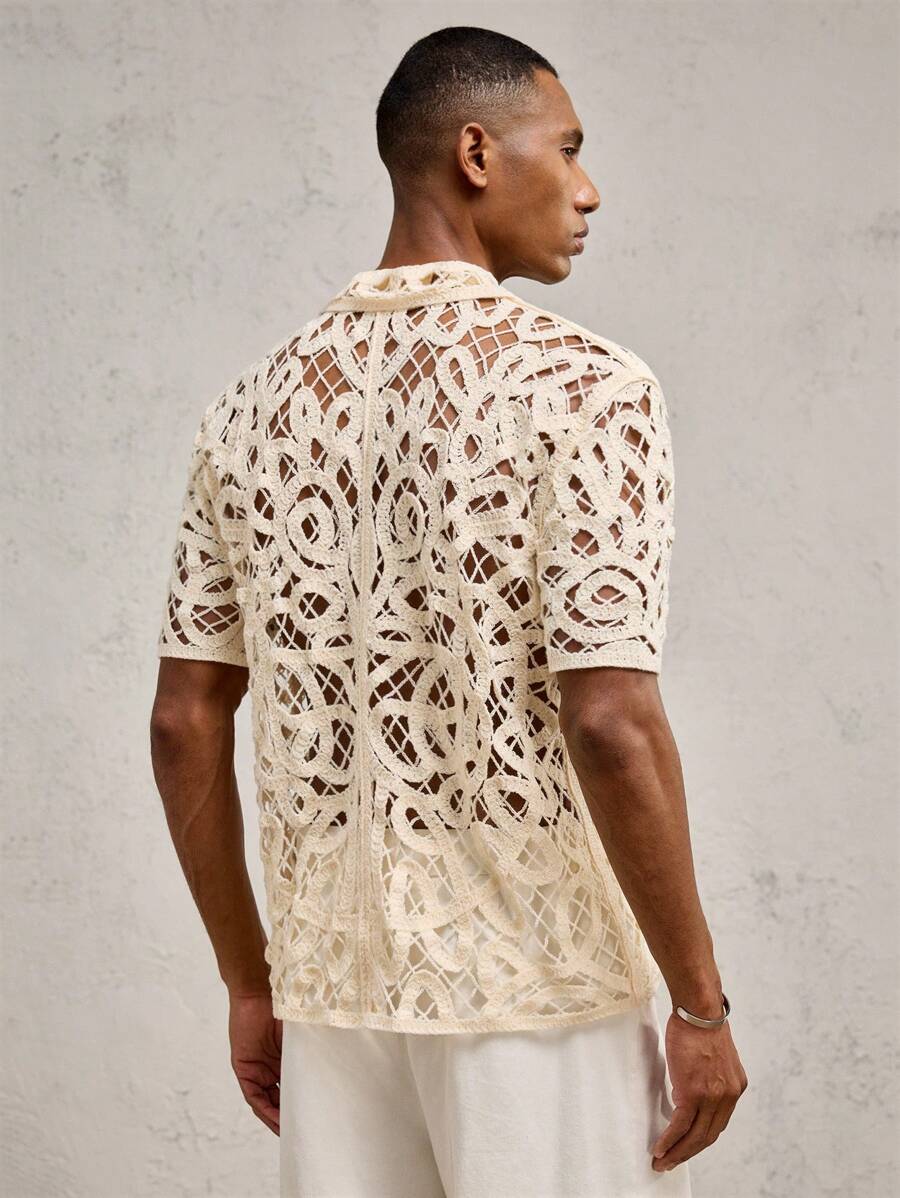 Chemises boutonnées décontractées d'été au crochet pour hommes
