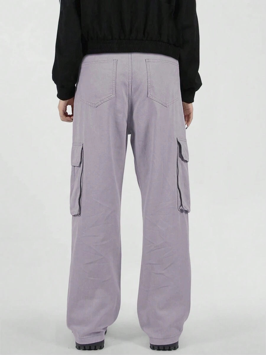 Pantalon cargo décontracté coupe ample avec rabat et poches utilitaires latérales