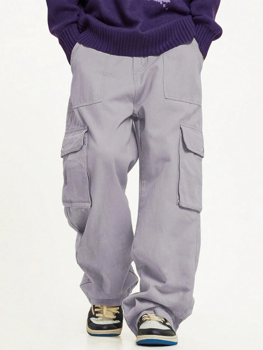 Pantalon cargo décontracté coupe ample avec rabat et poches utilitaires latérales