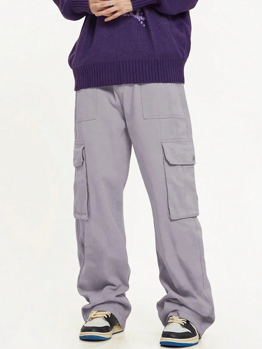 Pantalon cargo décontracté coupe ample avec rabat et poches utilitaires latérales