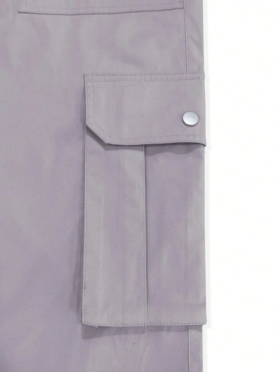 Pantalon cargo décontracté coupe ample avec rabat et poches utilitaires latérales