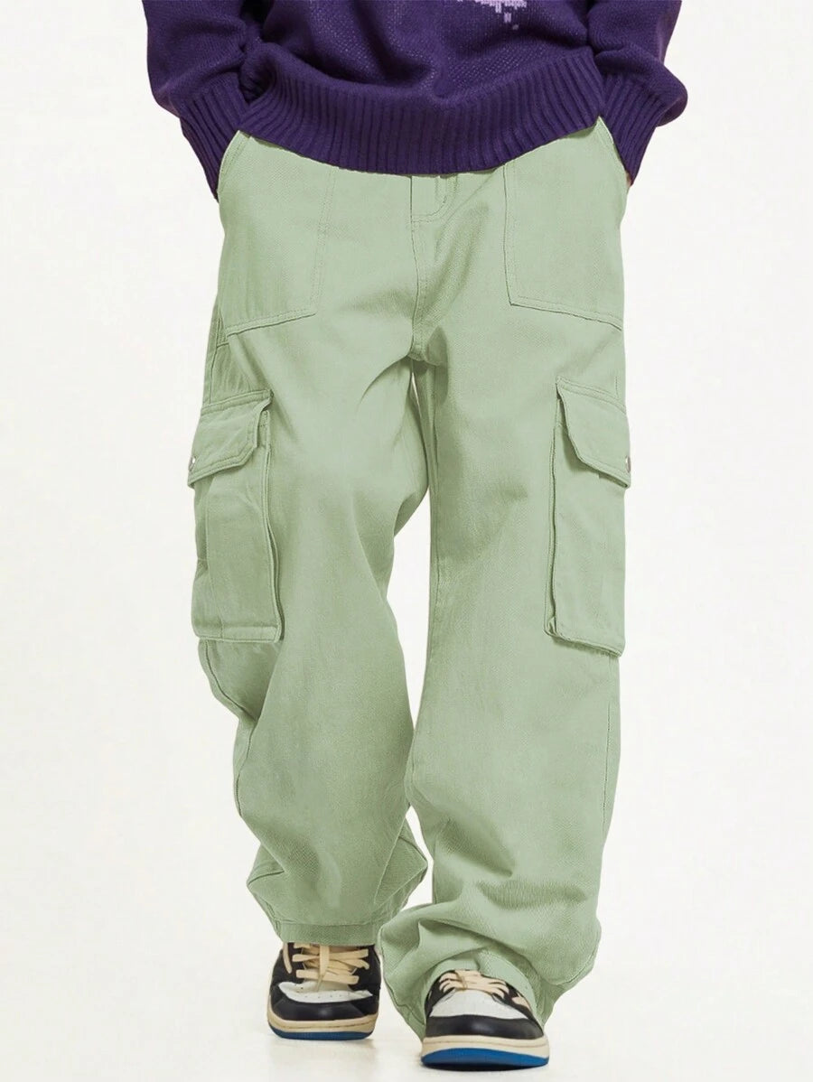 Pantalon cargo décontracté coupe ample avec rabat et poches utilitaires latérales