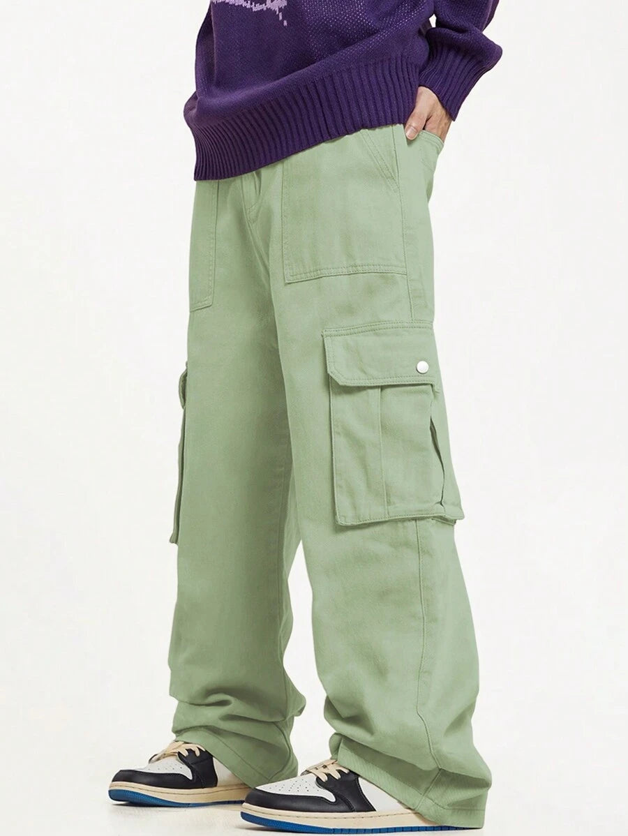 Pantalon cargo décontracté coupe ample avec rabat et poches utilitaires latérales