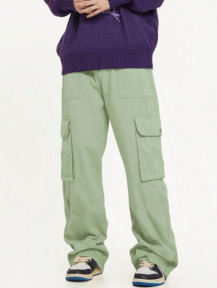 Pantalon cargo décontracté coupe ample avec rabat et poches utilitaires latérales
