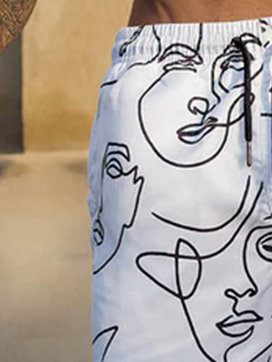 Short décontracté à taille élastique avec imprimé graffiti, tenue quotidienne pour homme