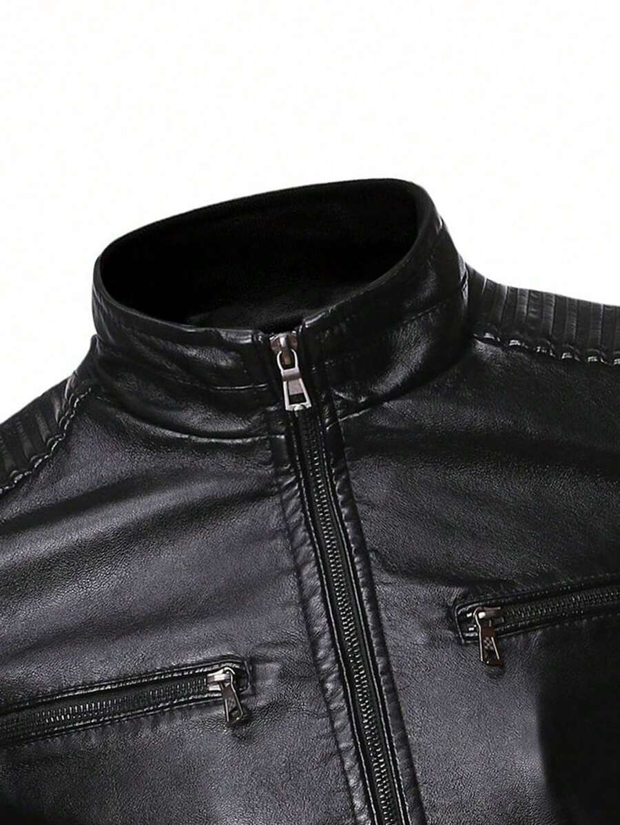 Veste de élégante en cuir synthétique pour homme – Fermeture éclair centrale