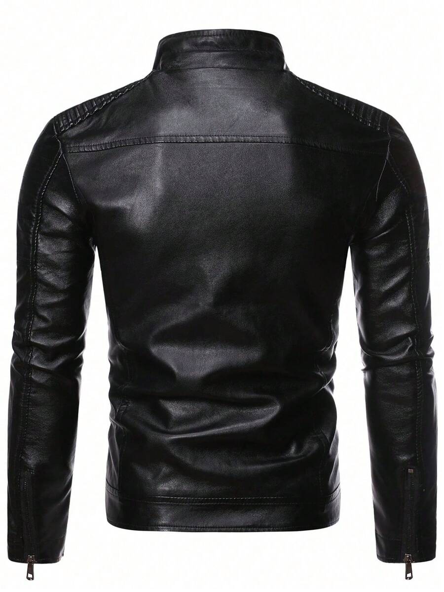 Veste de élégante en cuir synthétique pour homme – Fermeture éclair centrale