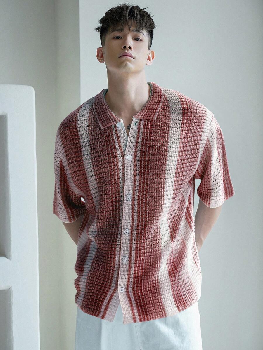 Chemises décontractées à rayures et boutons au crochet - haut d'été pour hommes