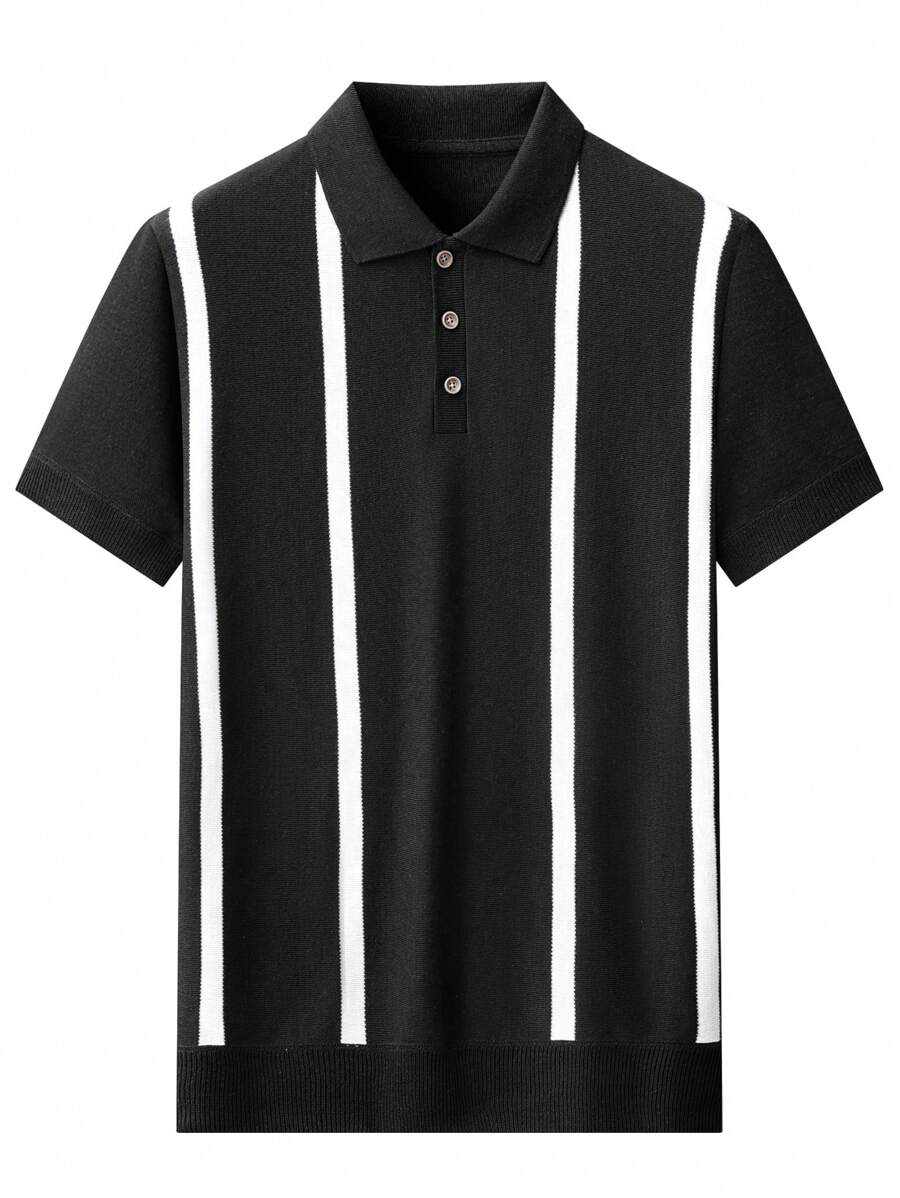 Chemise rayée légère en tricot à manches courtes, décontractée et tendance