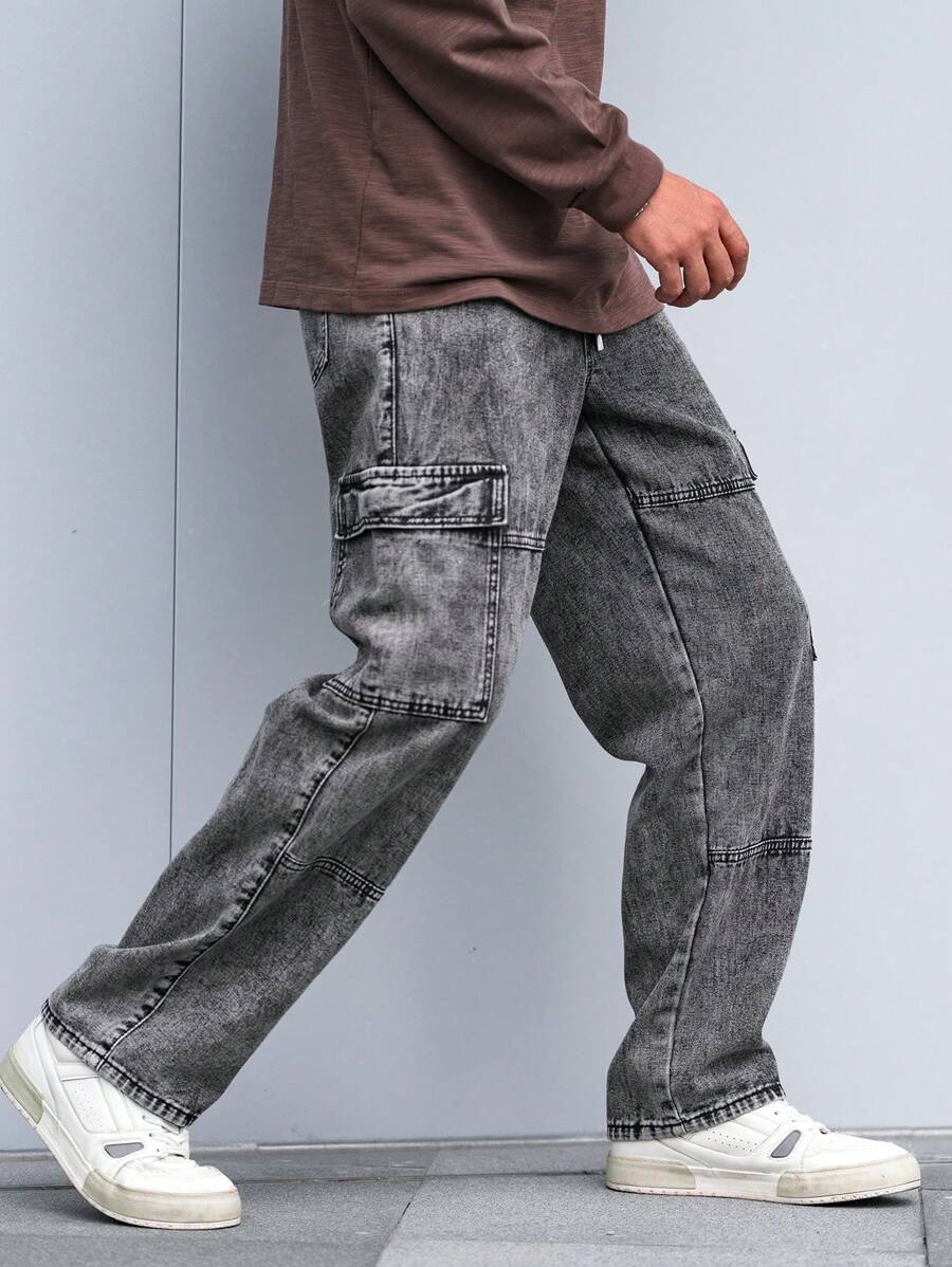 Pantalon cargo coupe ample avec cordon de serrage à la taille pour homme