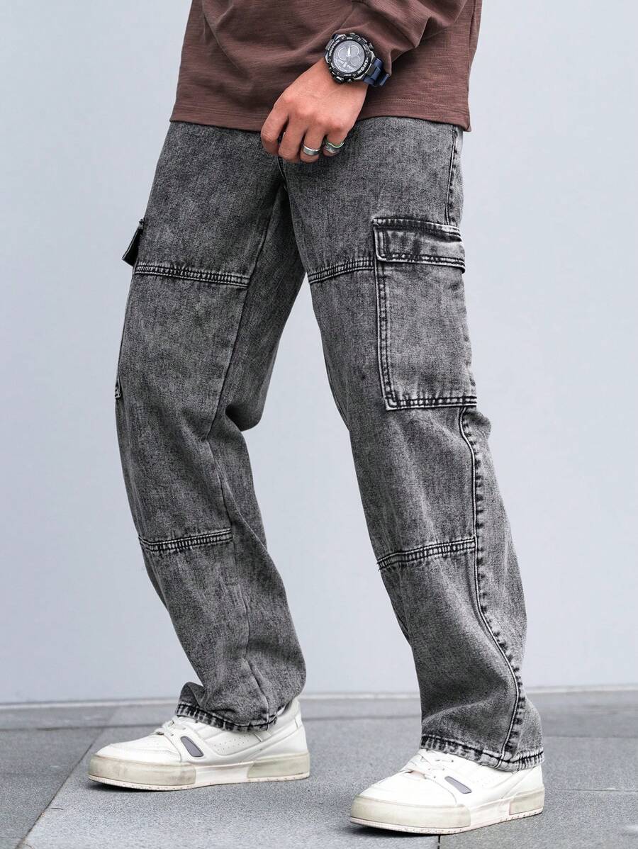 Pantalon cargo coupe ample avec cordon de serrage à la taille pour homme