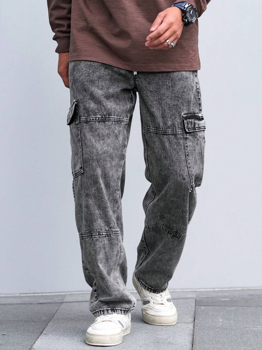 Pantalon cargo coupe ample avec cordon de serrage à la taille pour homme