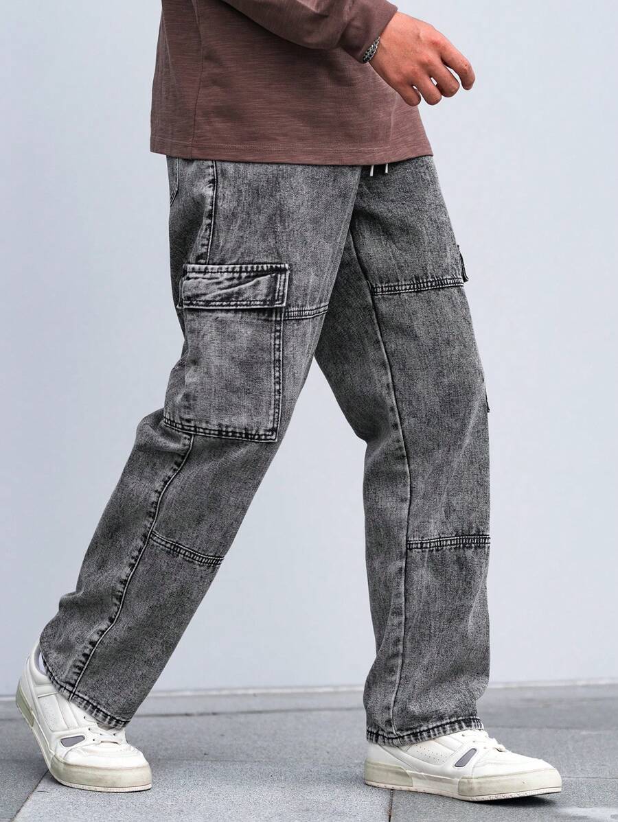 Pantalon cargo coupe ample avec cordon de serrage à la taille pour homme