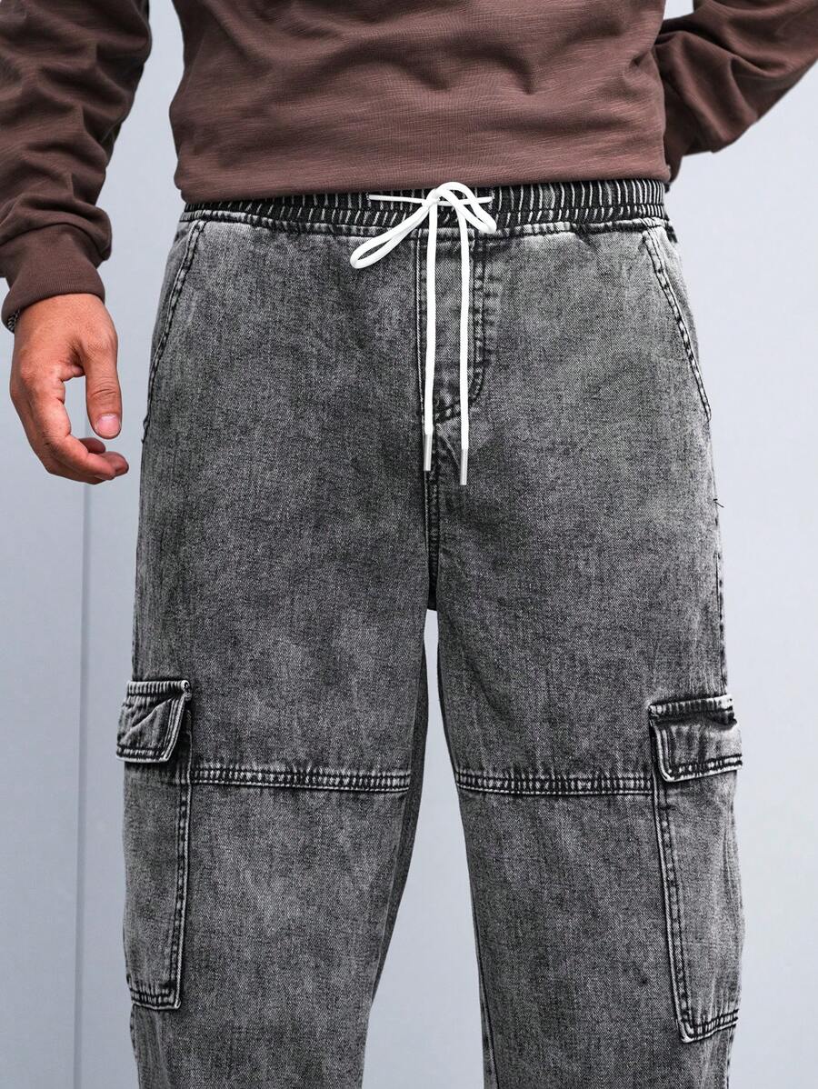 Pantalon cargo coupe ample avec cordon de serrage à la taille pour homme