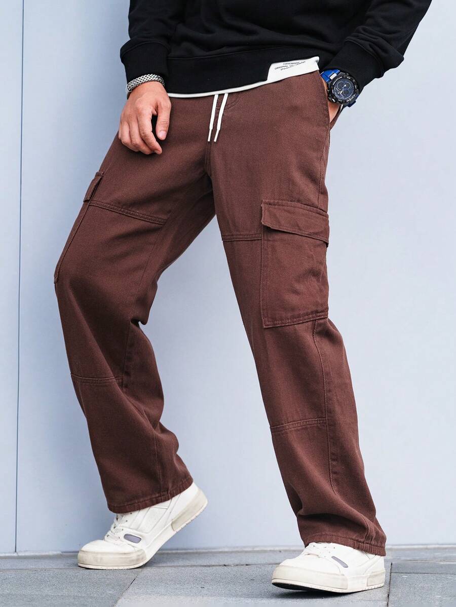 Pantalon cargo coupe ample avec cordon de serrage à la taille pour homme