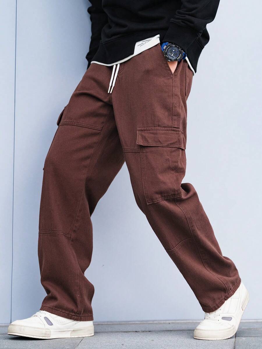 Pantalon cargo coupe ample avec cordon de serrage à la taille pour homme