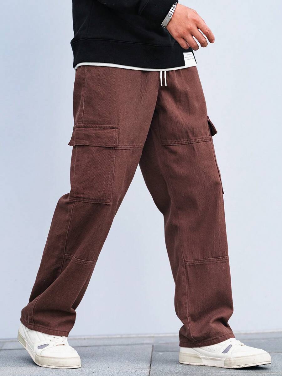 Pantalon cargo coupe ample avec cordon de serrage à la taille pour homme