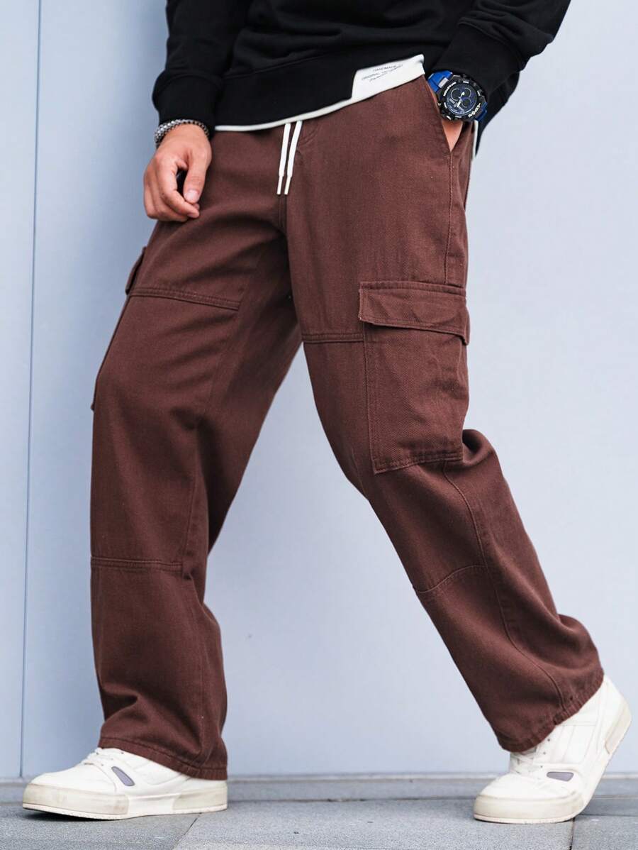 Pantalon cargo coupe ample avec cordon de serrage à la taille pour homme