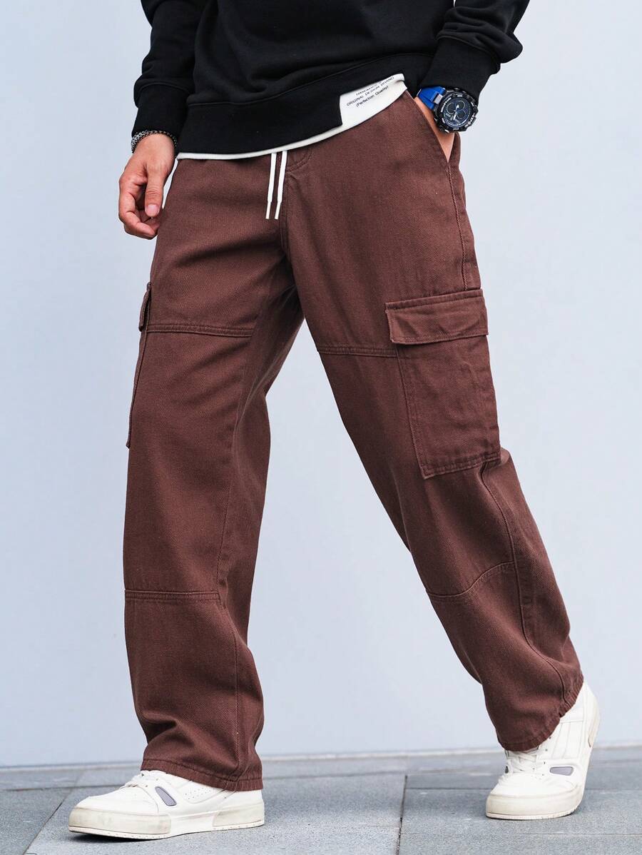 Pantalon cargo coupe ample avec cordon de serrage à la taille pour homme