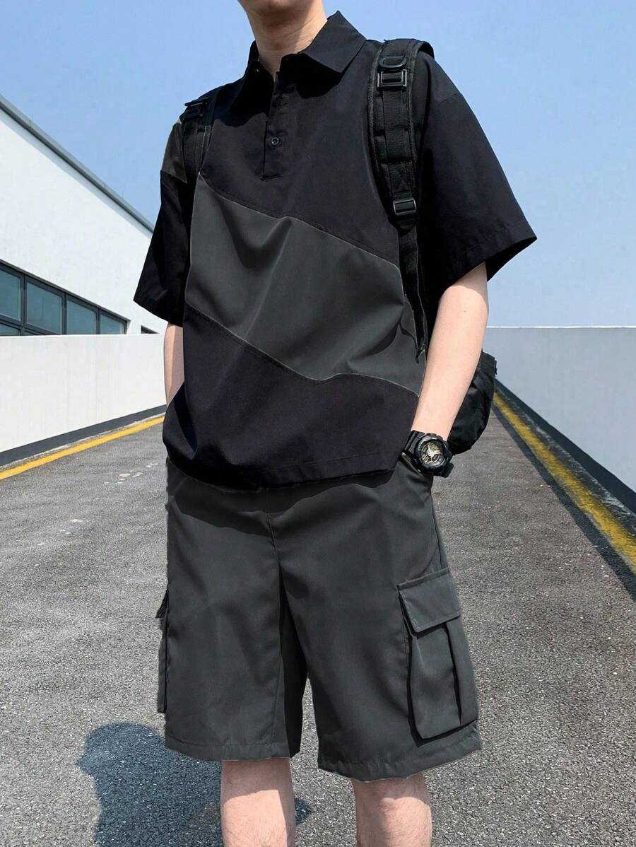 Deux ensemble utilitaire urbain chemise streetwear et short cargo